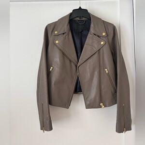 J. Crew Taupe Leather Jacket with Gold Accents